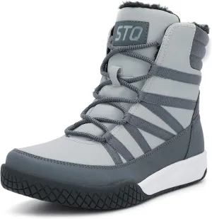STQ Women's Winter Walking Boots Zip Up Lightweight Cozy Ankle Bootie with Laces