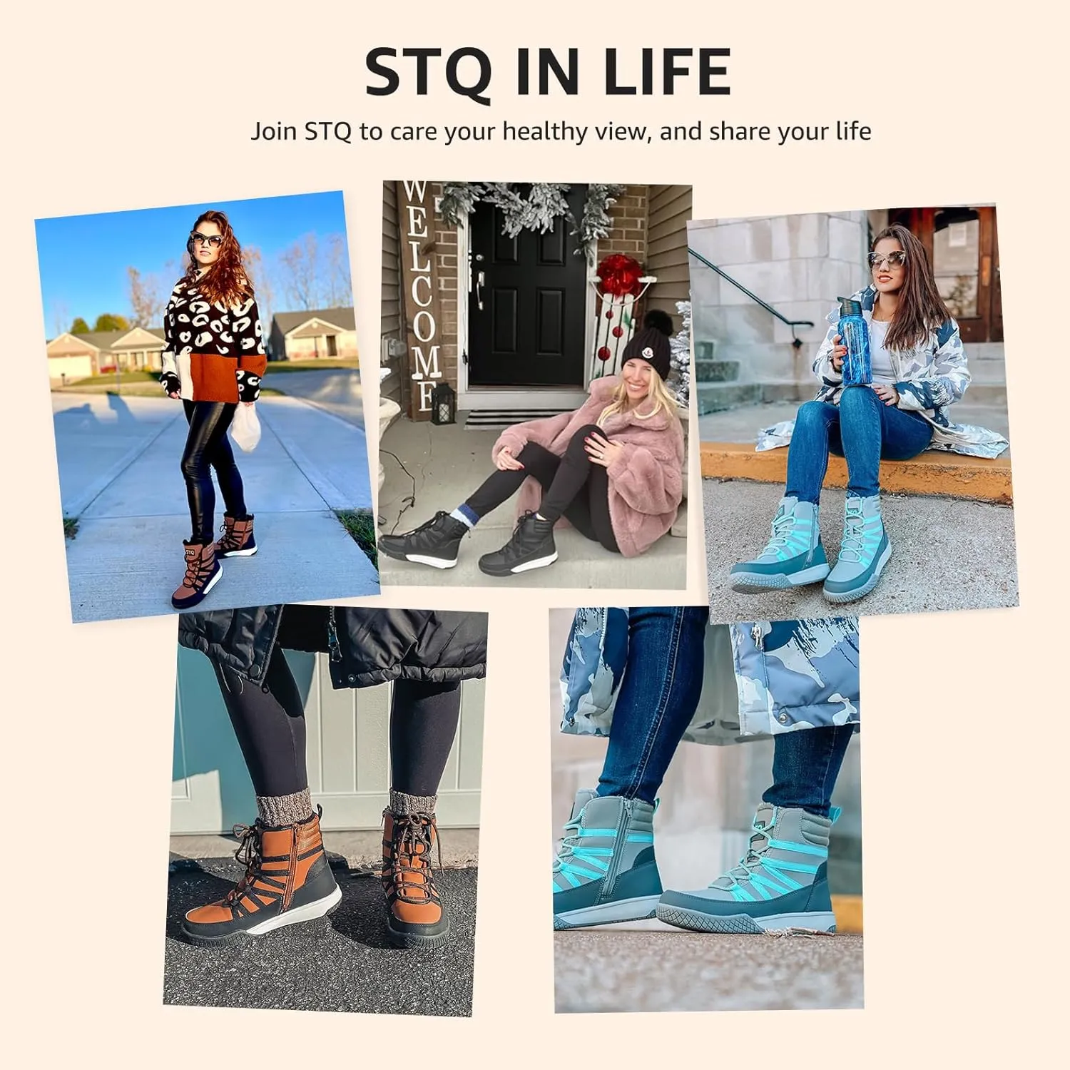 STQ Women's Winter Walking Boots Zip Up Lightweight Cozy Ankle Bootie with Laces