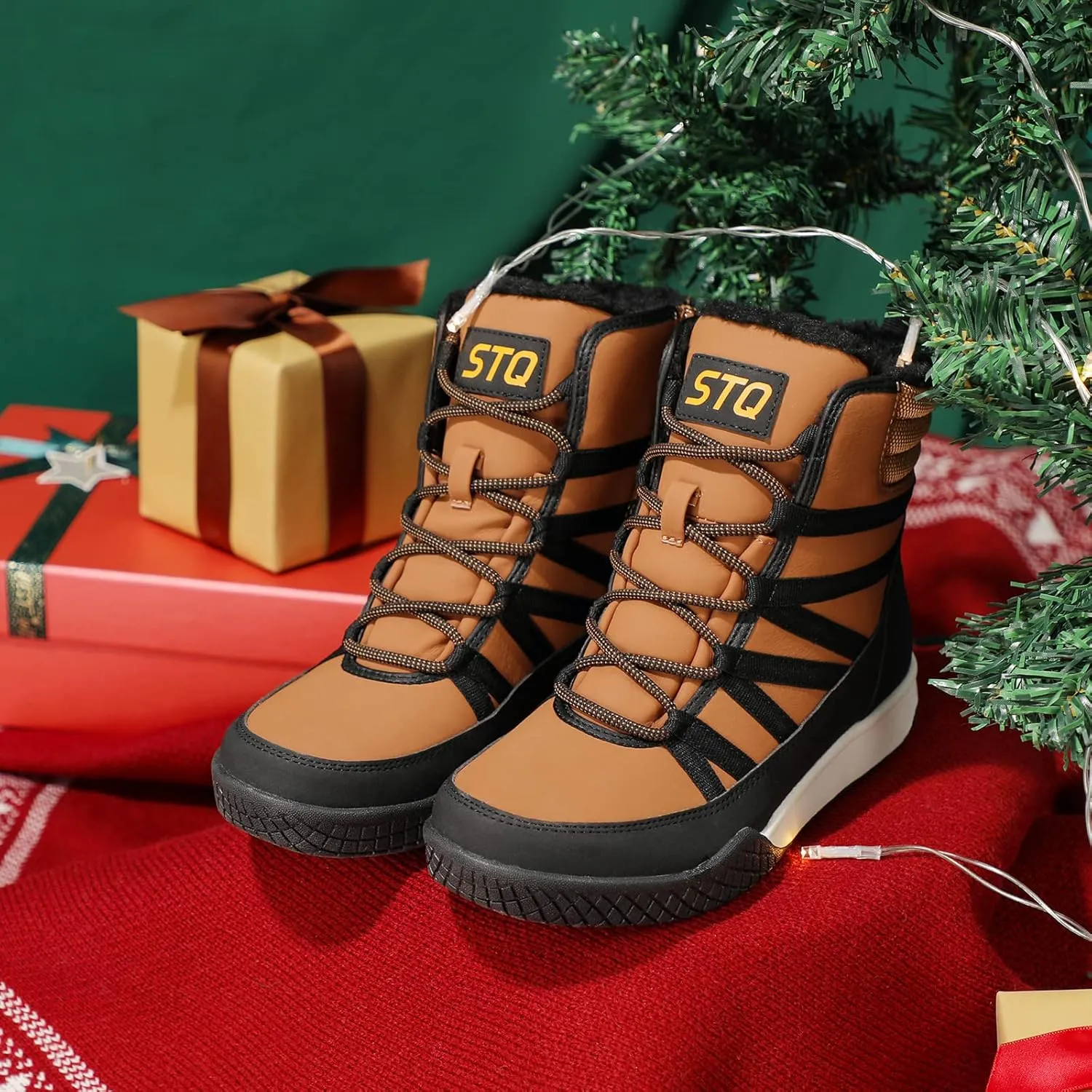 STQ Women's Winter Walking Boots Zip Up Lightweight Cozy Ankle Bootie with Laces