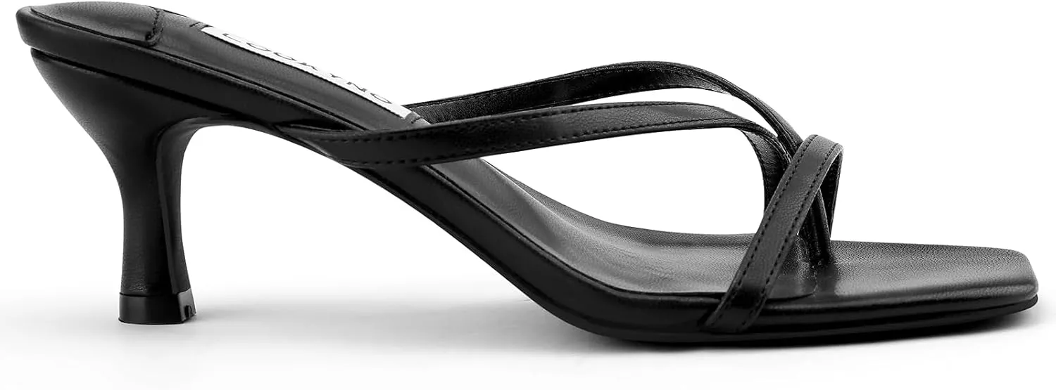 Strappy Kitten Heels for Women Square Open Toe Heeled Thong Sandals Low Heel Sexy Trendy Flip Flop Party Casual