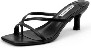 Strappy Kitten Heels for Women Square Open Toe Heeled Thong Sandals Low Heel Sexy Trendy Flip Flop Party Casual