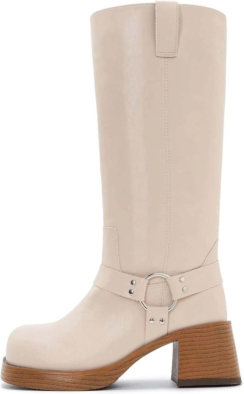 Studds Biker Boots for Women Chunky Heel Square Toe Suede Mid Calf Boot with Side Zipper Western Riding Boots