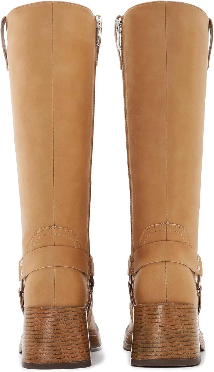 Studds Biker Boots for Women Chunky Heel Square Toe Suede Mid Calf Boot with Side Zipper Western Riding Boots