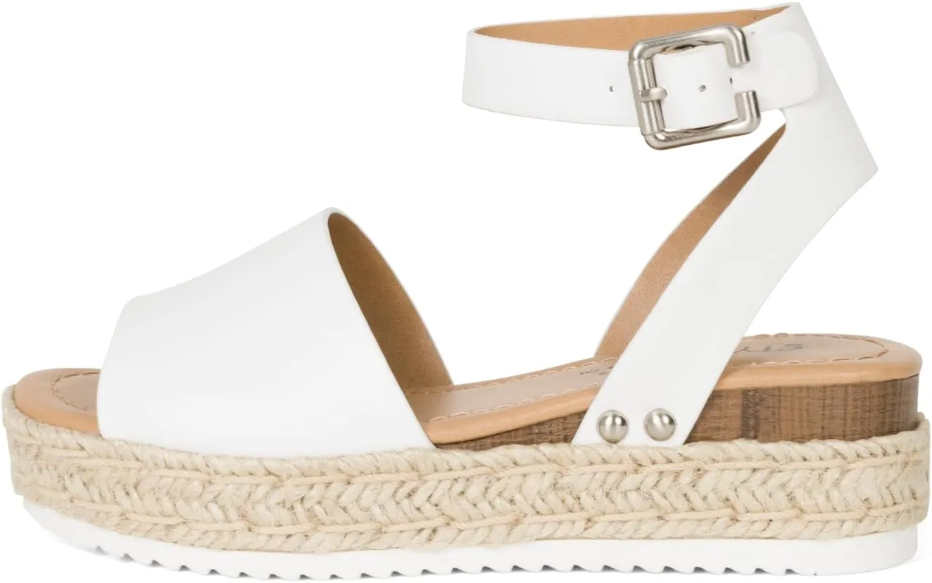 STYLISH S Gloria-IIS ~ Girls Single Band Open Toe Platform Wedge Espadrille Studded Sandals Adjustable Ankle Buckle