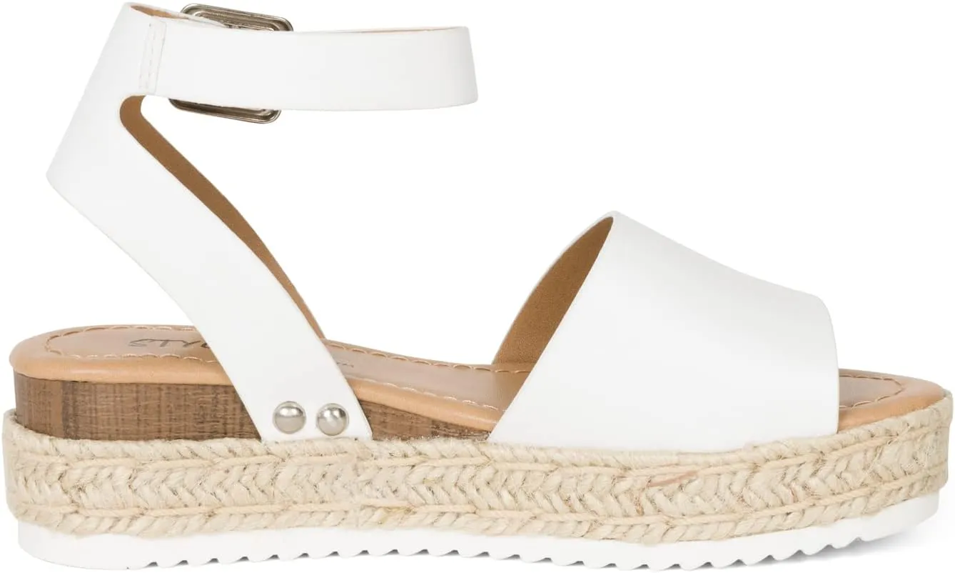 STYLISH S Gloria-IIS ~ Girls Single Band Open Toe Platform Wedge Espadrille Studded Sandals Adjustable Ankle Buckle