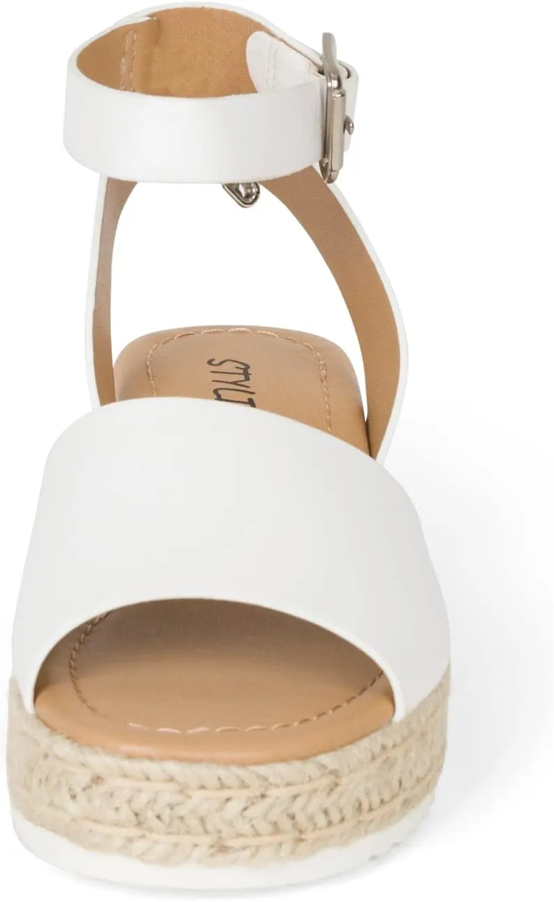STYLISH S Gloria-IIS ~ Girls Single Band Open Toe Platform Wedge Espadrille Studded Sandals Adjustable Ankle Buckle