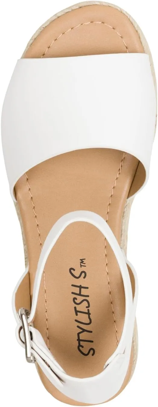 STYLISH S Gloria-IIS ~ Girls Single Band Open Toe Platform Wedge Espadrille Studded Sandals Adjustable Ankle Buckle