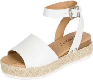 STYLISH S Gloria-IIS ~ Girls Single Band Open Toe Platform Wedge Espadrille Studded Sandals Adjustable Ankle Buckle