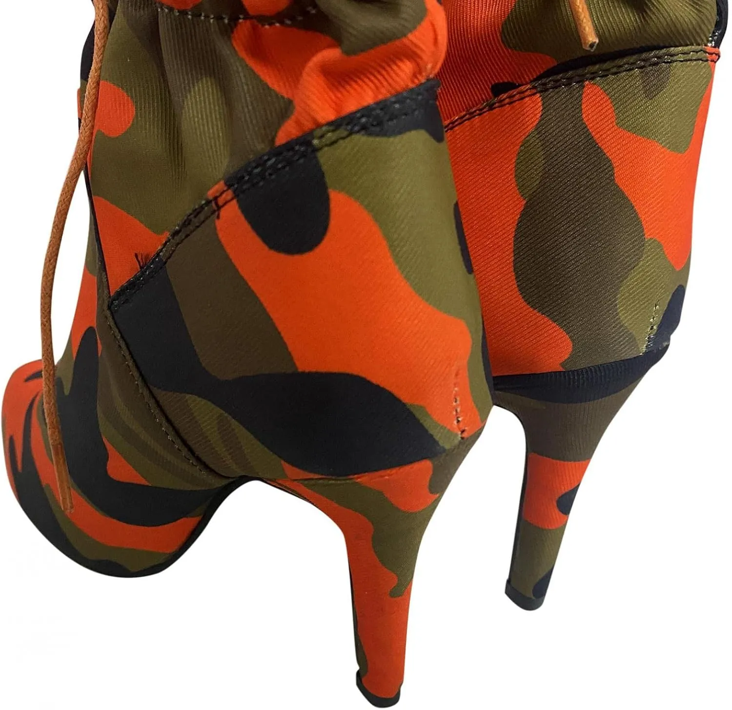 SuanlaTDS Women's Boots Mid Calf Wide Calf Lace-up Stiletto High Heel Booties Pointed Toe Slip-on Sexy Camouflage Gladiator High Heel Boots for Women and Ladies