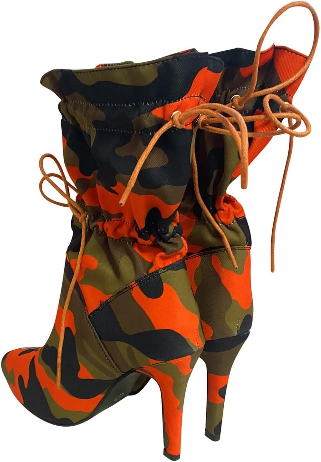 SuanlaTDS Women's Boots Mid Calf Wide Calf Lace-up Stiletto High Heel Booties Pointed Toe Slip-on Sexy Camouflage Gladiator High Heel Boots for Women and Ladies