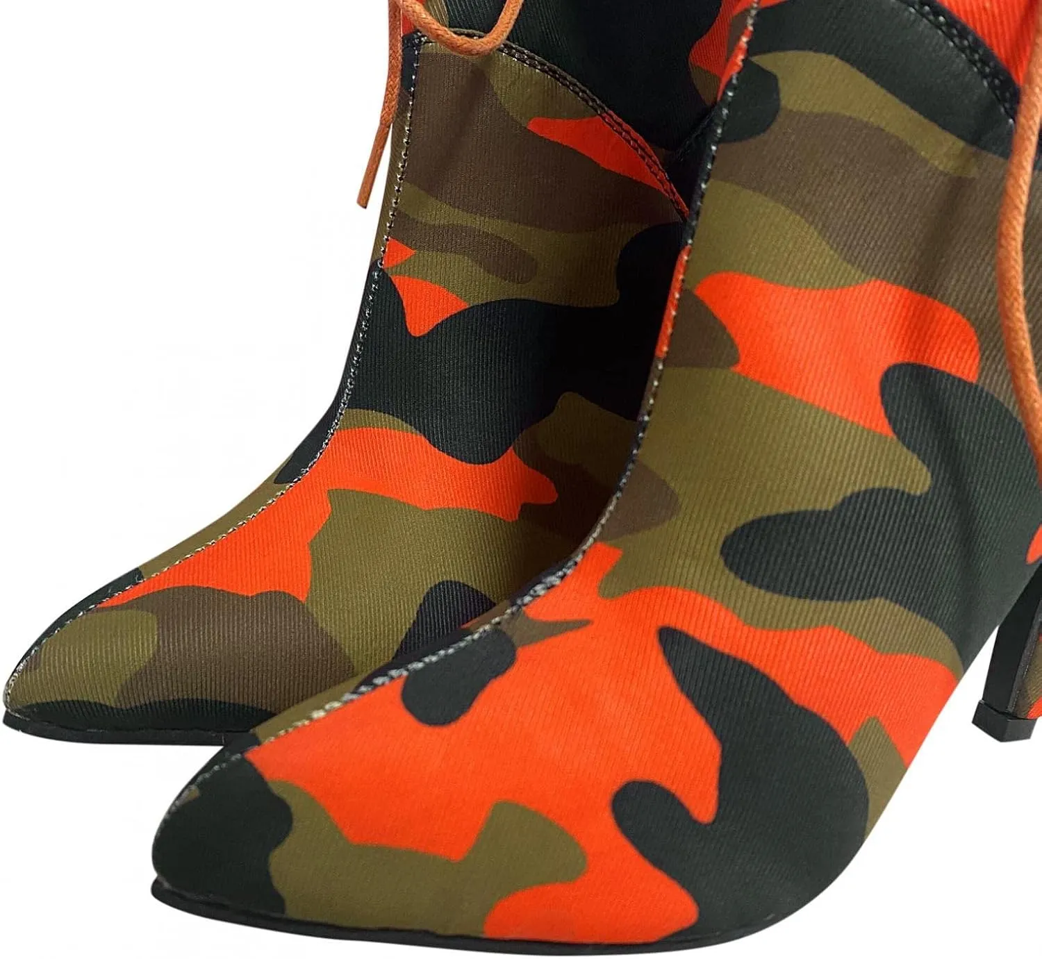 SuanlaTDS Women's Boots Mid Calf Wide Calf Lace-up Stiletto High Heel Booties Pointed Toe Slip-on Sexy Camouflage Gladiator High Heel Boots for Women and Ladies
