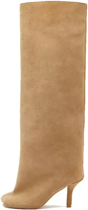 Suede Boots Wide Calf Boots with Slim High Heels Square Toe Stiletto Boots Straight Tall Boots Slouchy Boots Women's Knee High Boots