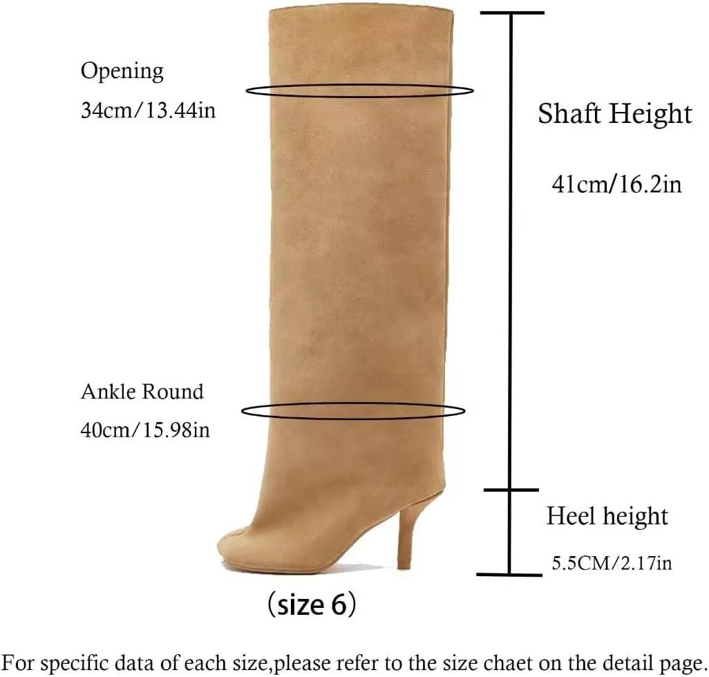 Suede Boots Wide Calf Boots with Slim High Heels Square Toe Stiletto Boots Straight Tall Boots Slouchy Boots Women's Knee High Boots