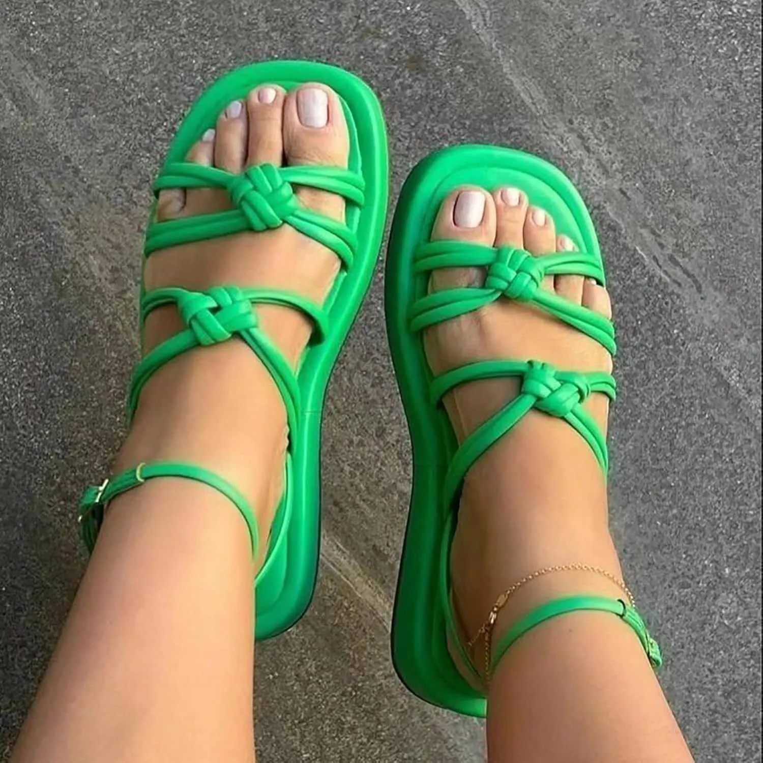 Summer Braided Strap Flat Sandals for Women Adjustable Slingback Strap Beach Sandales Casual Comfortable Footwear