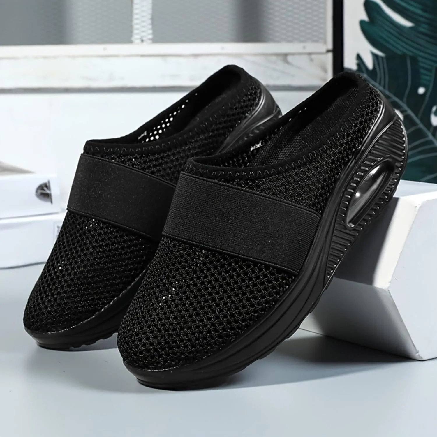 Summer cool breathable women's slippers Diabetic Air-Cushion Slip-On Walking Shoes, Orthopedic Slippers, with Arch-Support for Women Mesh Air Cushion Orthopedic Diabetic Sandals Closed Toe Slides