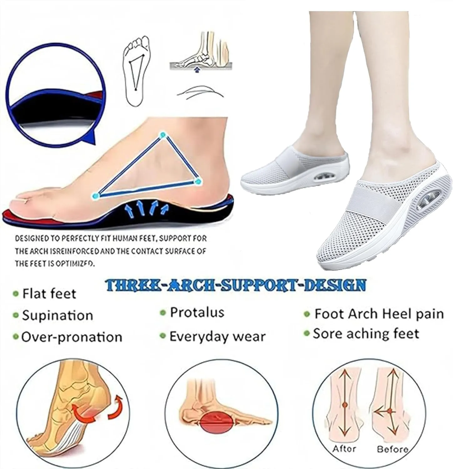 Summer cool breathable women's slippers Diabetic Air-Cushion Slip-On Walking Shoes, Orthopedic Slippers, with Arch-Support for Women Mesh Air Cushion Orthopedic Diabetic Sandals Closed Toe Slides