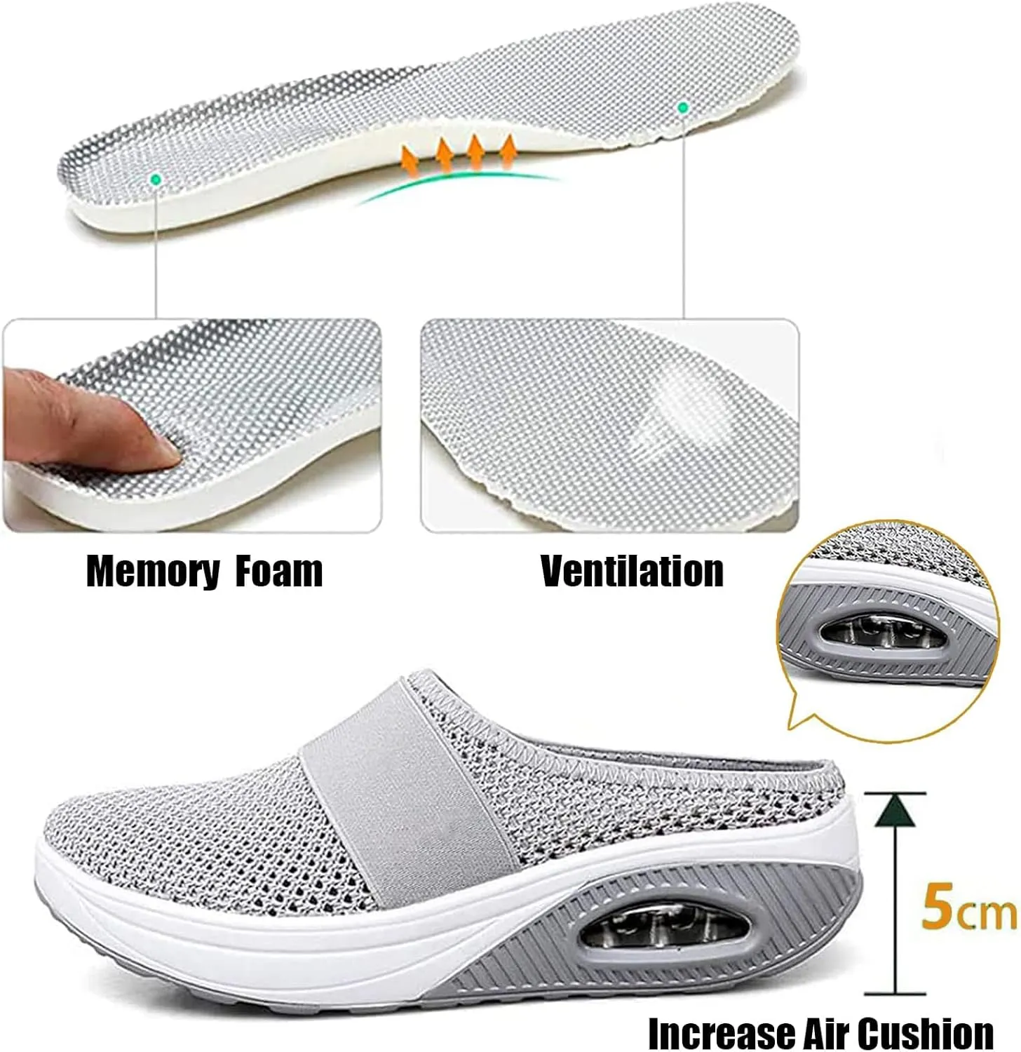 Summer cool breathable women's slippers Diabetic Air-Cushion Slip-On Walking Shoes, Orthopedic Slippers, with Arch-Support for Women Mesh Air Cushion Orthopedic Diabetic Sandals Closed Toe Slides