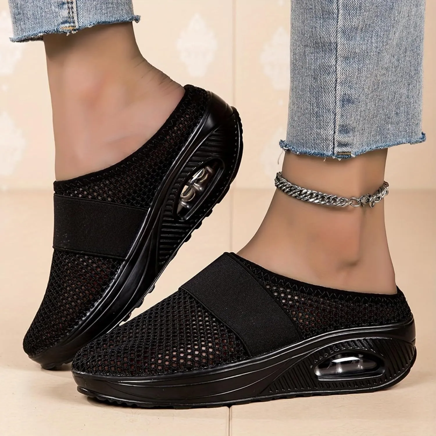 Summer cool breathable women's slippers Diabetic Air-Cushion Slip-On Walking Shoes, Orthopedic Slippers, with Arch-Support for Women Mesh Air Cushion Orthopedic Diabetic Sandals Closed Toe Slides