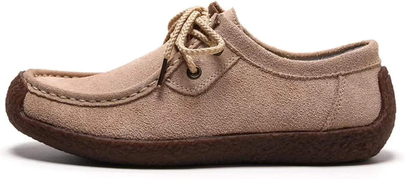 Sunporx Women's Lace-up Moccasin Lefse Shoes Driving Leather Oxford Shoe Non-Slip Comfortable Flat Bottom Walking Shoes