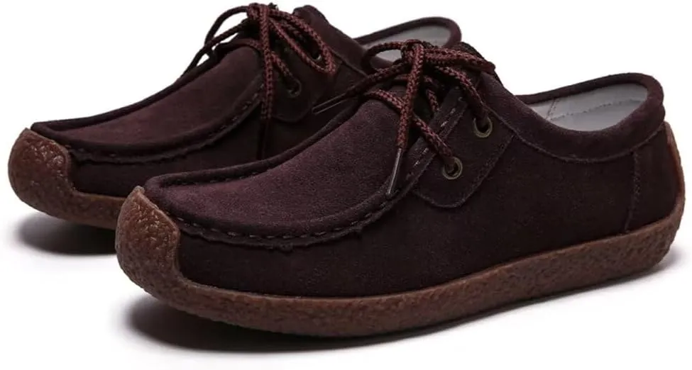 Sunporx Women's Lace-up Moccasin Lefse Shoes Driving Leather Oxford Shoe Non-Slip Comfortable Flat Bottom Walking Shoes