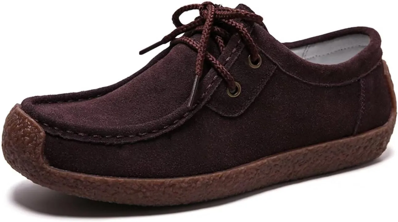 Sunporx Women's Lace-up Moccasin Lefse Shoes Driving Leather Oxford Shoe Non-Slip Comfortable Flat Bottom Walking Shoes