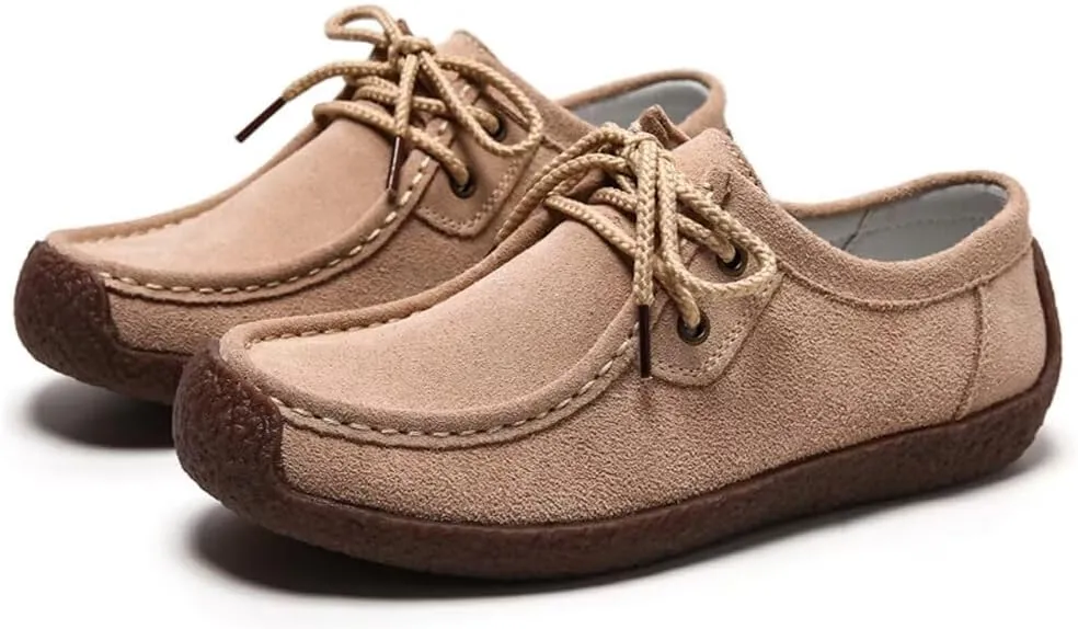 Sunporx Women's Lace-up Moccasin Lefse Shoes Driving Leather Oxford Shoe Non-Slip Comfortable Flat Bottom Walking Shoes
