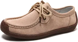 Sunporx Women's Lace-up Moccasin Lefse Shoes Driving Leather Oxford Shoe Non-Slip Comfortable Flat Bottom Walking Shoes