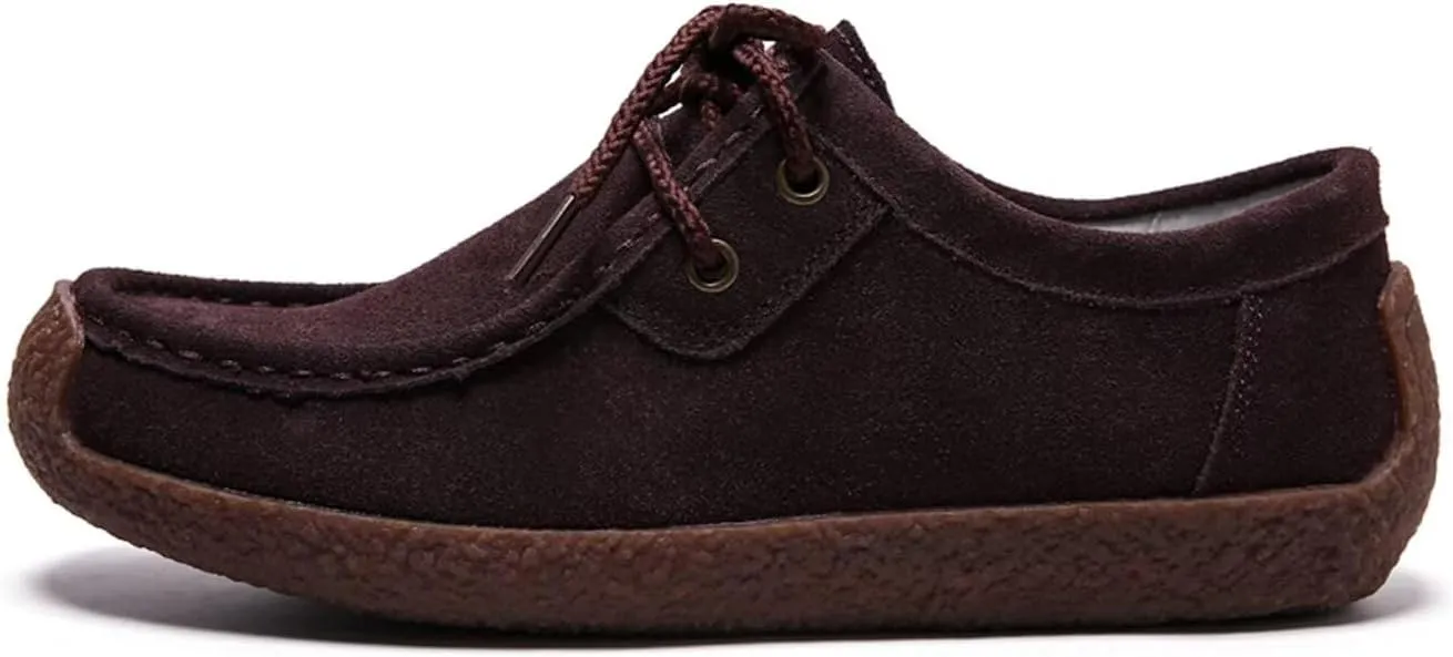 Sunporx Women's Lace-up Moccasin Lefse Shoes Driving Leather Oxford Shoe Non-Slip Comfortable Flat Bottom Walking Shoes