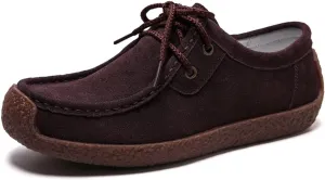 Sunporx Women's Lace-up Moccasin Lefse Shoes Driving Leather Oxford Shoe Non-Slip Comfortable Flat Bottom Walking Shoes