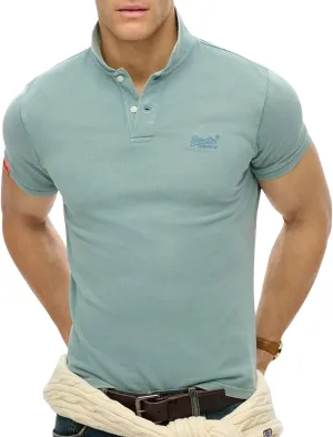 Superdry Men's Vint Destroy Polo Shirt, Destroy Tourmaline Blue