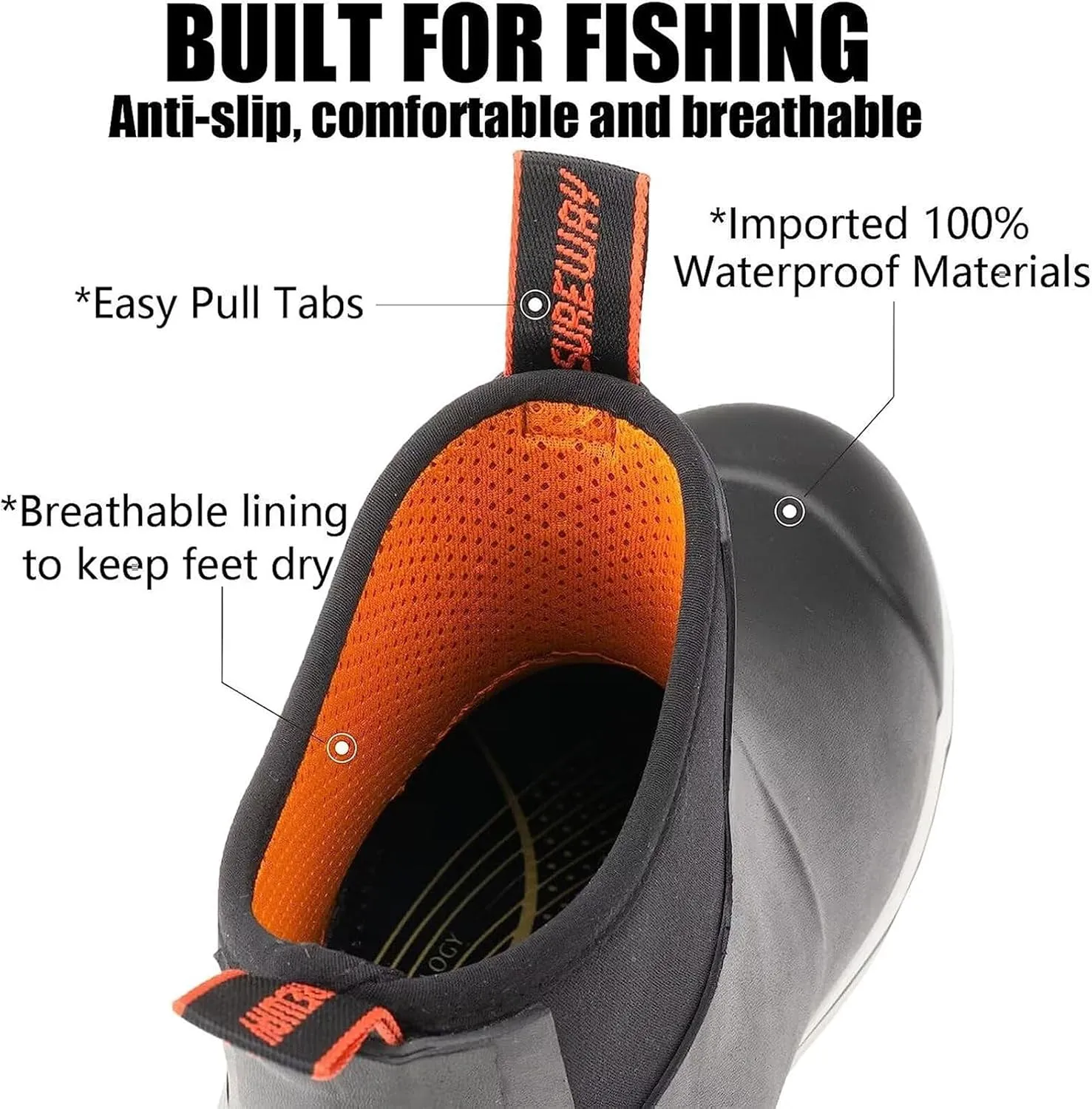 SUREWAY Men's Ankle Fishing Deck Boots for Men-Waterproof,Professional Non-Slip Soles for Wet Slippery Surface,Neoprene Rubber Rain Boot/Shoes for Hunting Boating Gardening