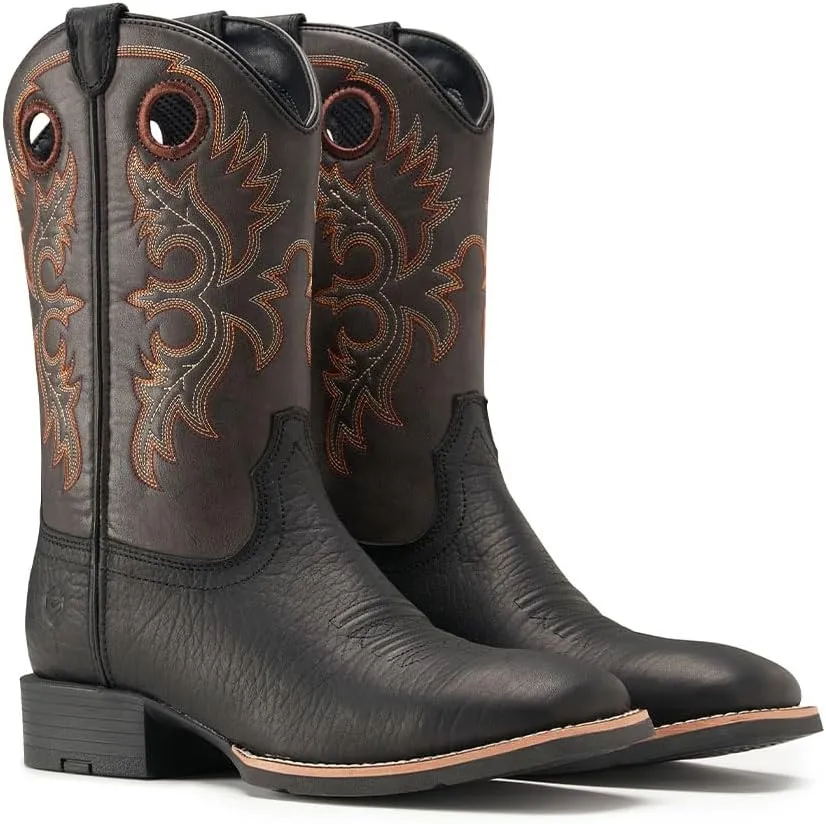 SUREWAY Western Boots For Men - Mens Square Toe Cowboy Boot,Oil/Slip Resistant,Durable Fashionable Classic Pull on 10 Inch Boots Mid Calf Wellington Boots