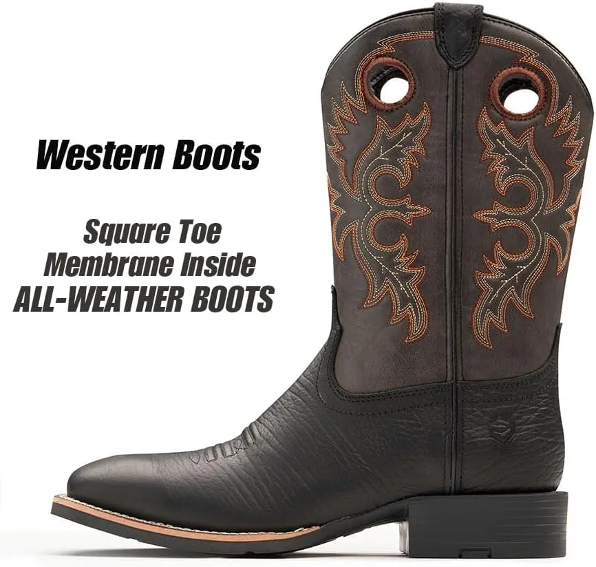 SUREWAY Western Boots For Men - Mens Square Toe Cowboy Boot,Oil/Slip Resistant,Durable Fashionable Classic Pull on 10 Inch Boots Mid Calf Wellington Boots