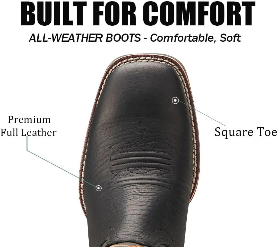 SUREWAY Western Boots For Men - Mens Square Toe Cowboy Boot,Oil/Slip Resistant,Durable Fashionable Classic Pull on 10 Inch Boots Mid Calf Wellington Boots