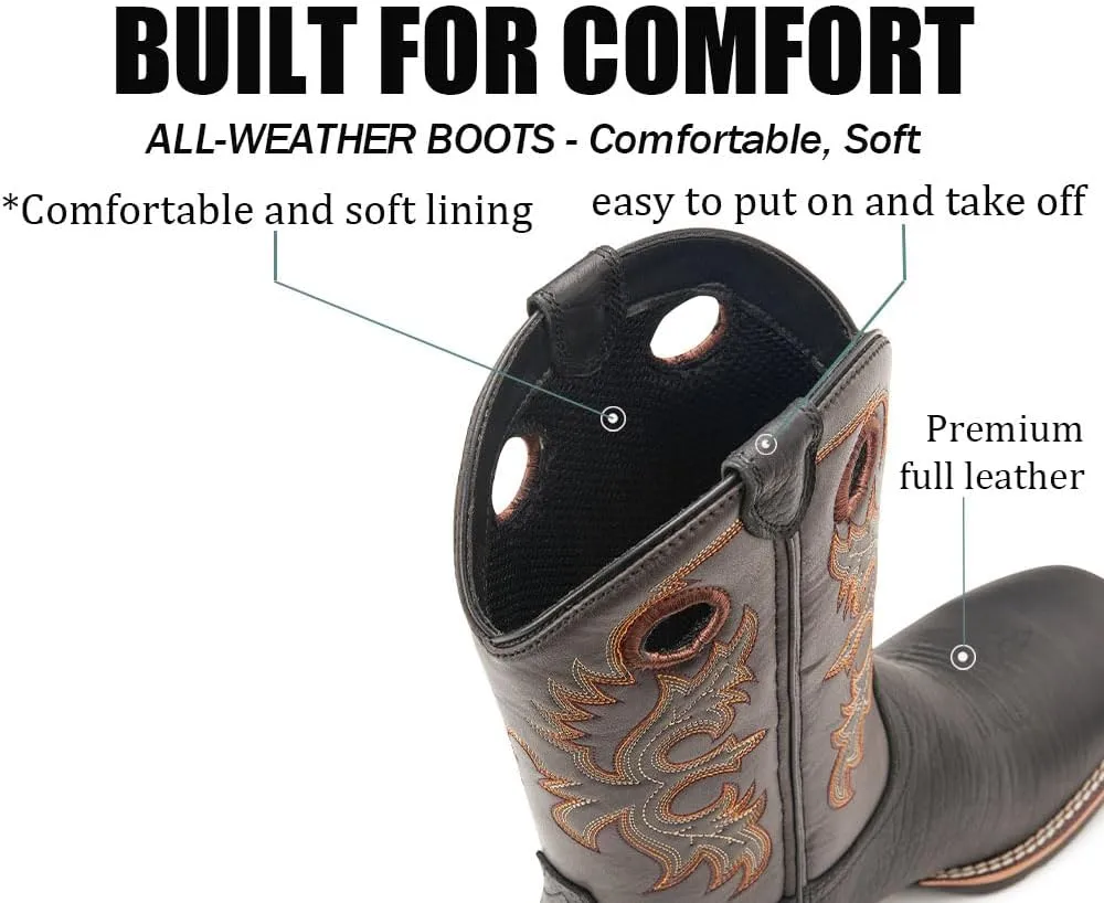 SUREWAY Western Boots For Men - Mens Square Toe Cowboy Boot,Oil/Slip Resistant,Durable Fashionable Classic Pull on 10 Inch Boots Mid Calf Wellington Boots