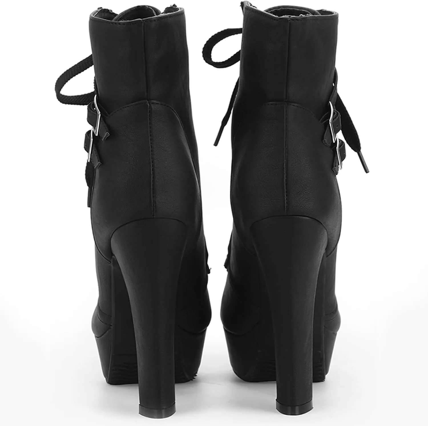 Susanny High Heel Boots for Women,Womens Platform Boot Heels Sexy Round Toe Lace UP High Heels Mid Calf Boots