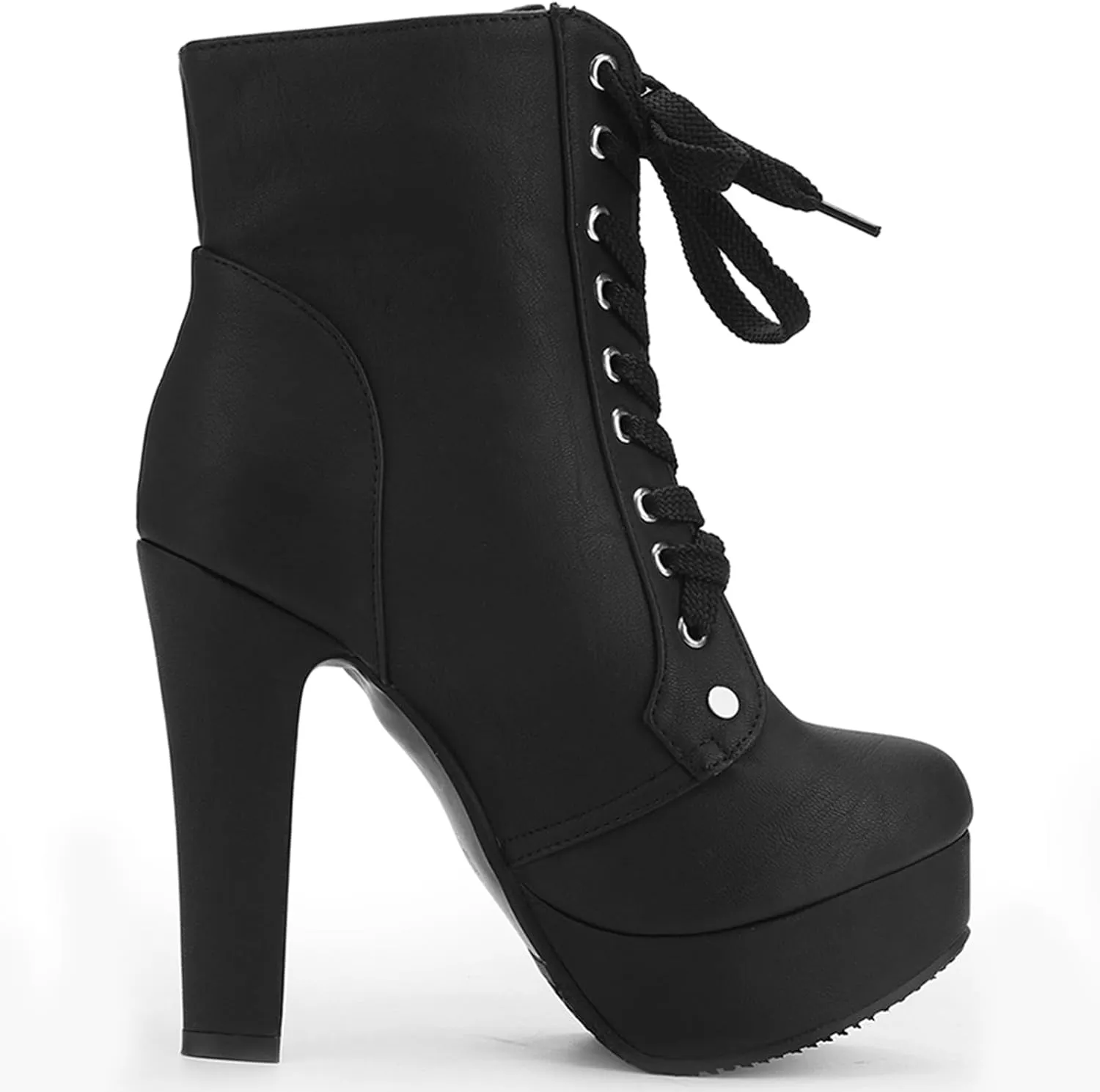 Susanny High Heel Boots for Women,Womens Platform Boot Heels Sexy Round Toe Lace UP High Heels Mid Calf Boots