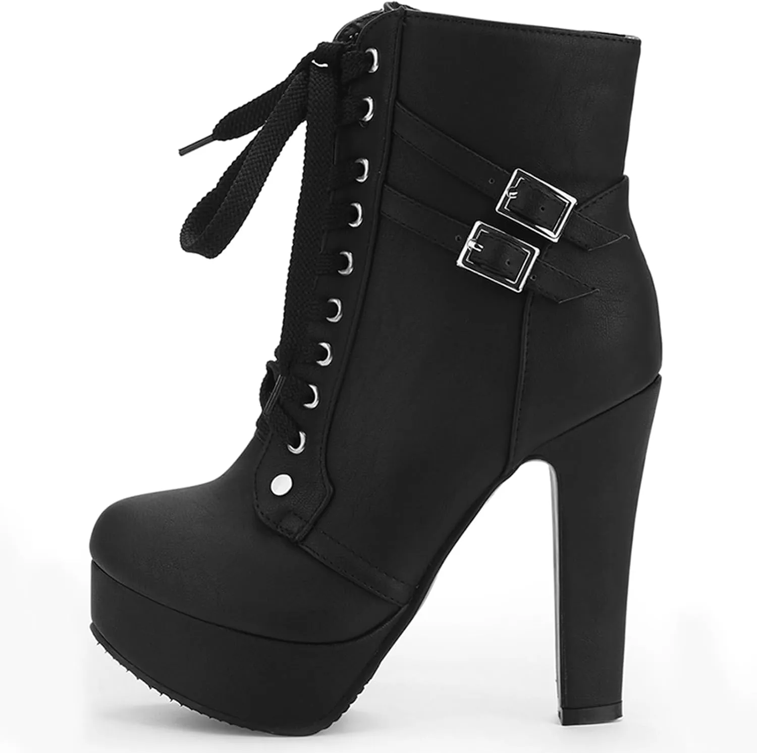 Susanny High Heel Boots for Women,Womens Platform Boot Heels Sexy Round Toe Lace UP High Heels Mid Calf Boots