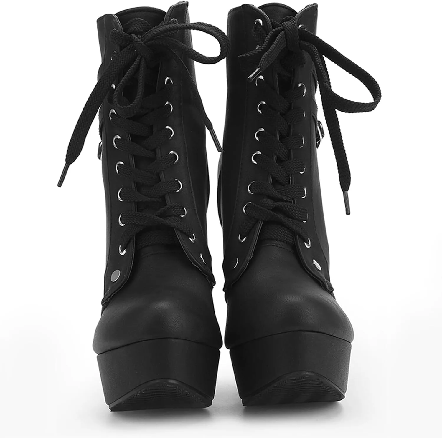 Susanny High Heel Boots for Women,Womens Platform Boot Heels Sexy Round Toe Lace UP High Heels Mid Calf Boots