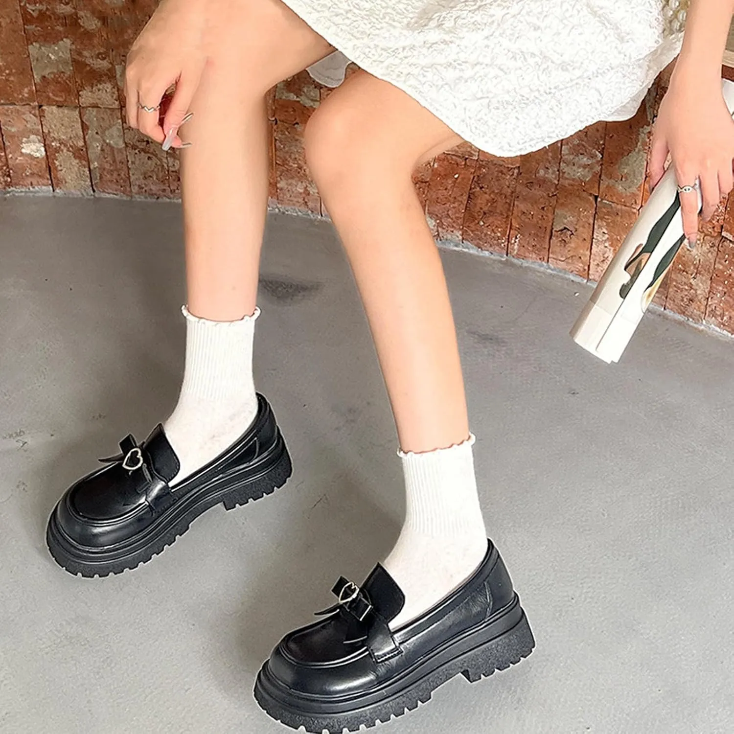 Sweet Lolita Cosplay Flat Mary Jane Shoes Cute Goth Chunky Platform Dress Pumps Shoes PU Leather Oxfords for Women