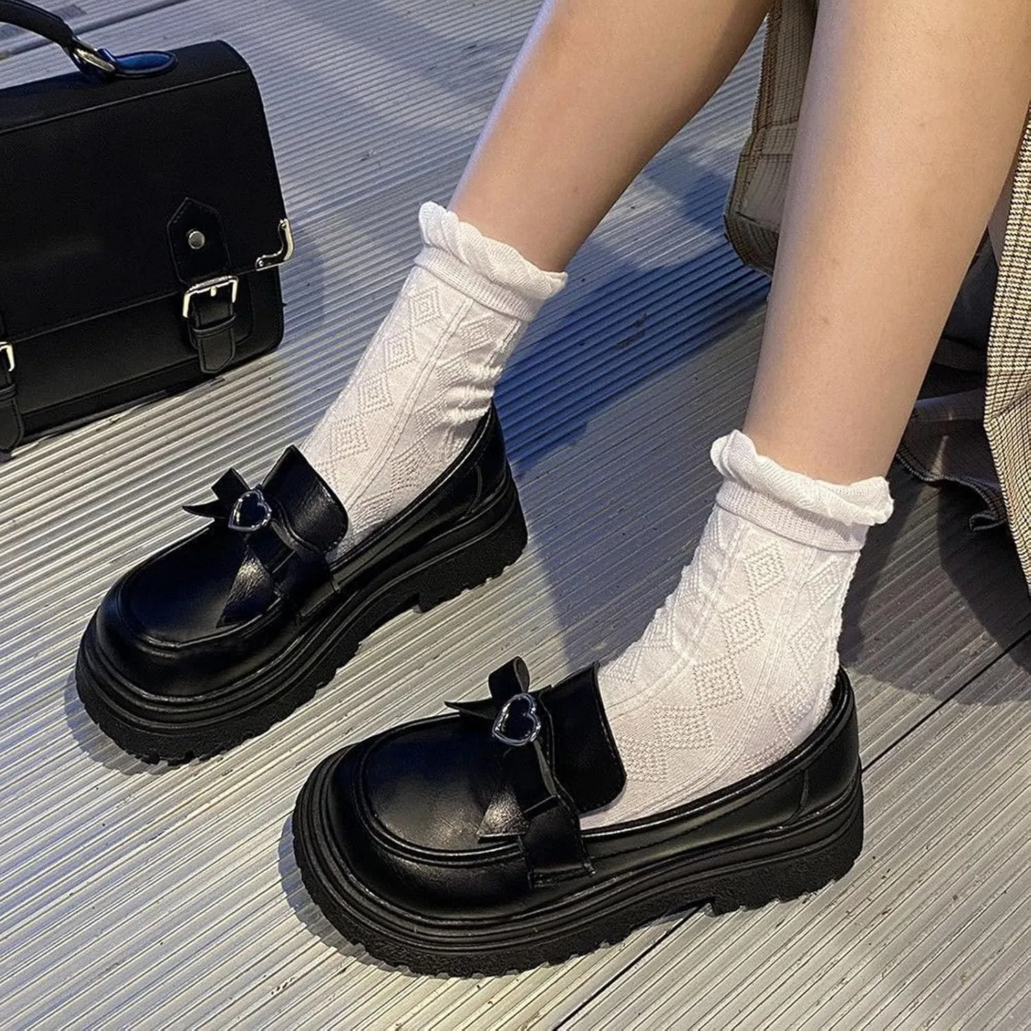 Sweet Lolita Cosplay Flat Mary Jane Shoes Cute Goth Chunky Platform Dress Pumps Shoes PU Leather Oxfords for Women