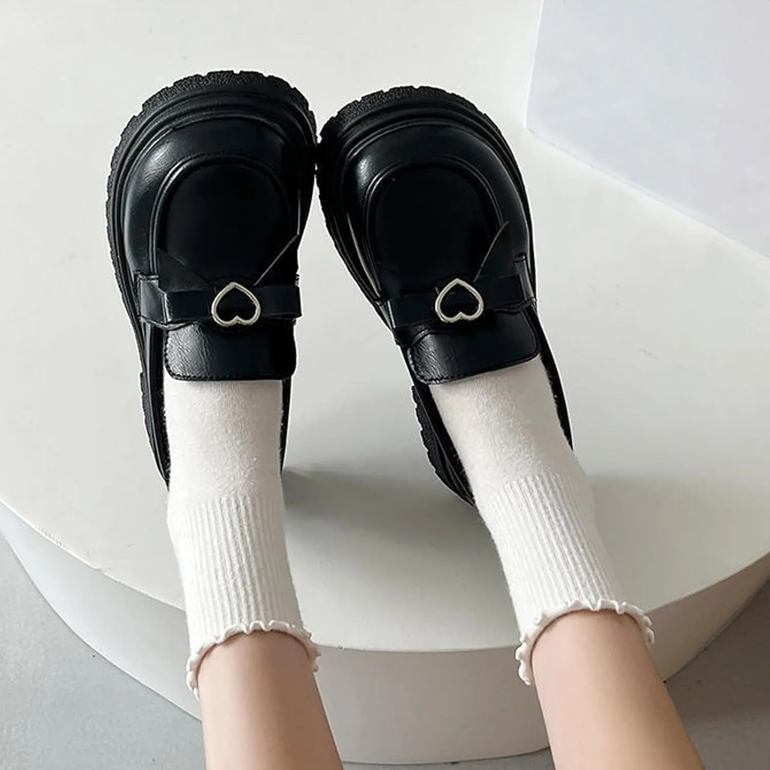 Sweet Lolita Cosplay Flat Mary Jane Shoes Cute Goth Chunky Platform Dress Pumps Shoes PU Leather Oxfords for Women