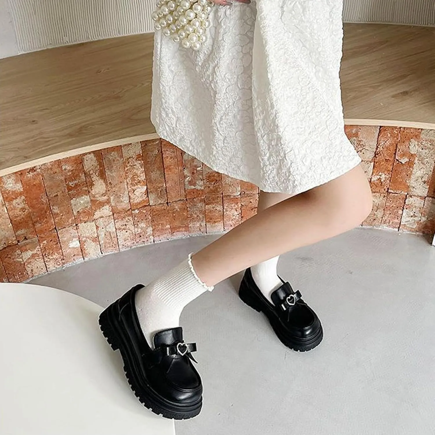 Sweet Lolita Cosplay Flat Mary Jane Shoes Cute Goth Chunky Platform Dress Pumps Shoes PU Leather Oxfords for Women