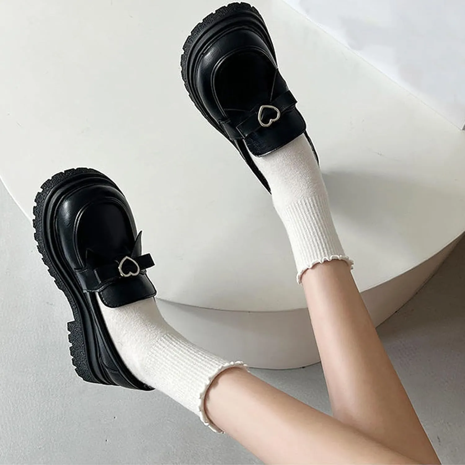 Sweet Lolita Cosplay Flat Mary Jane Shoes Cute Goth Chunky Platform Dress Pumps Shoes PU Leather Oxfords for Women