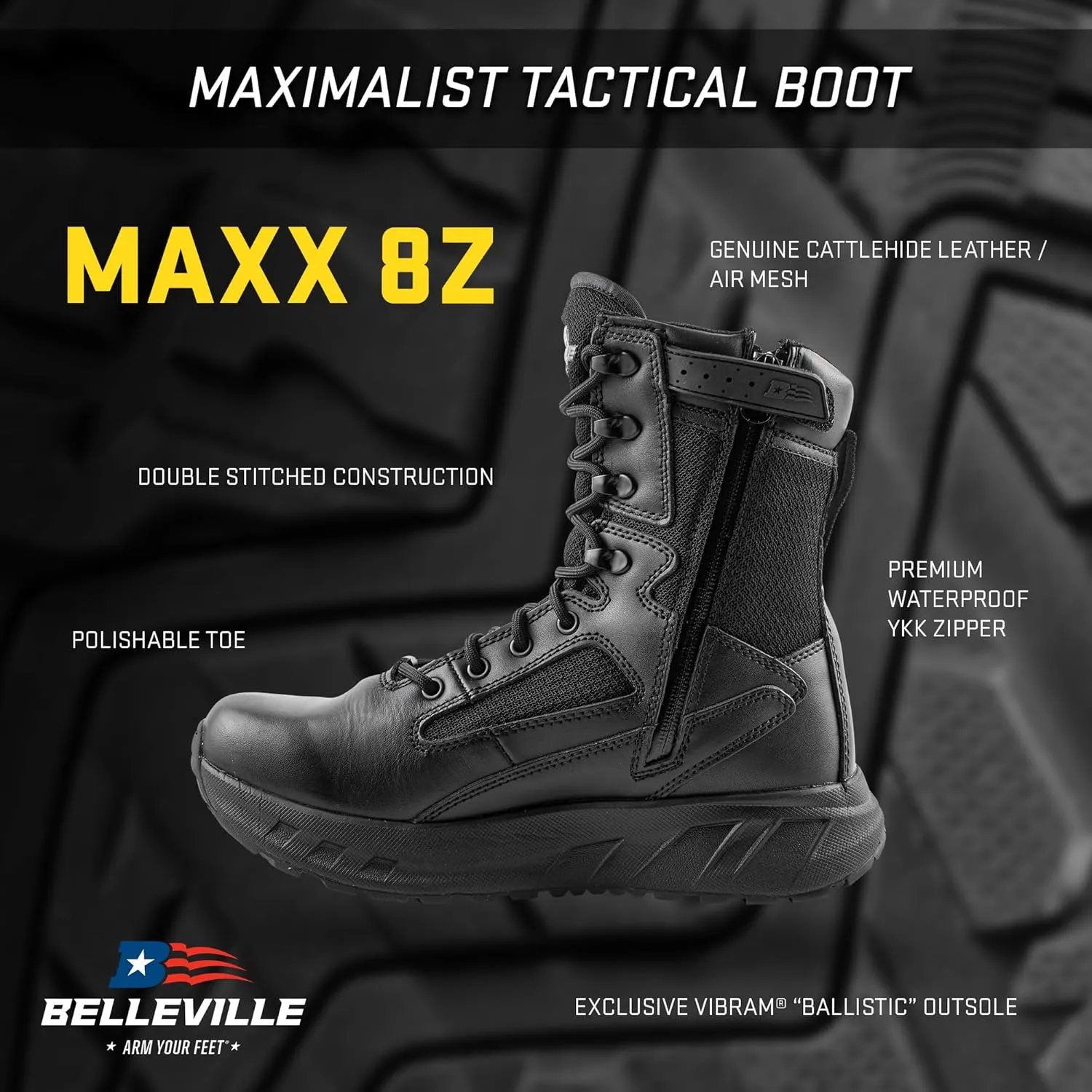 Tactical Research MAXX 8Z 8” Ultra-Cushioned Maximalist Black Tactical Boots for Men with Zipper - Designed for Police, EMS, and Security with Slip-Resistant Vibram Outsole