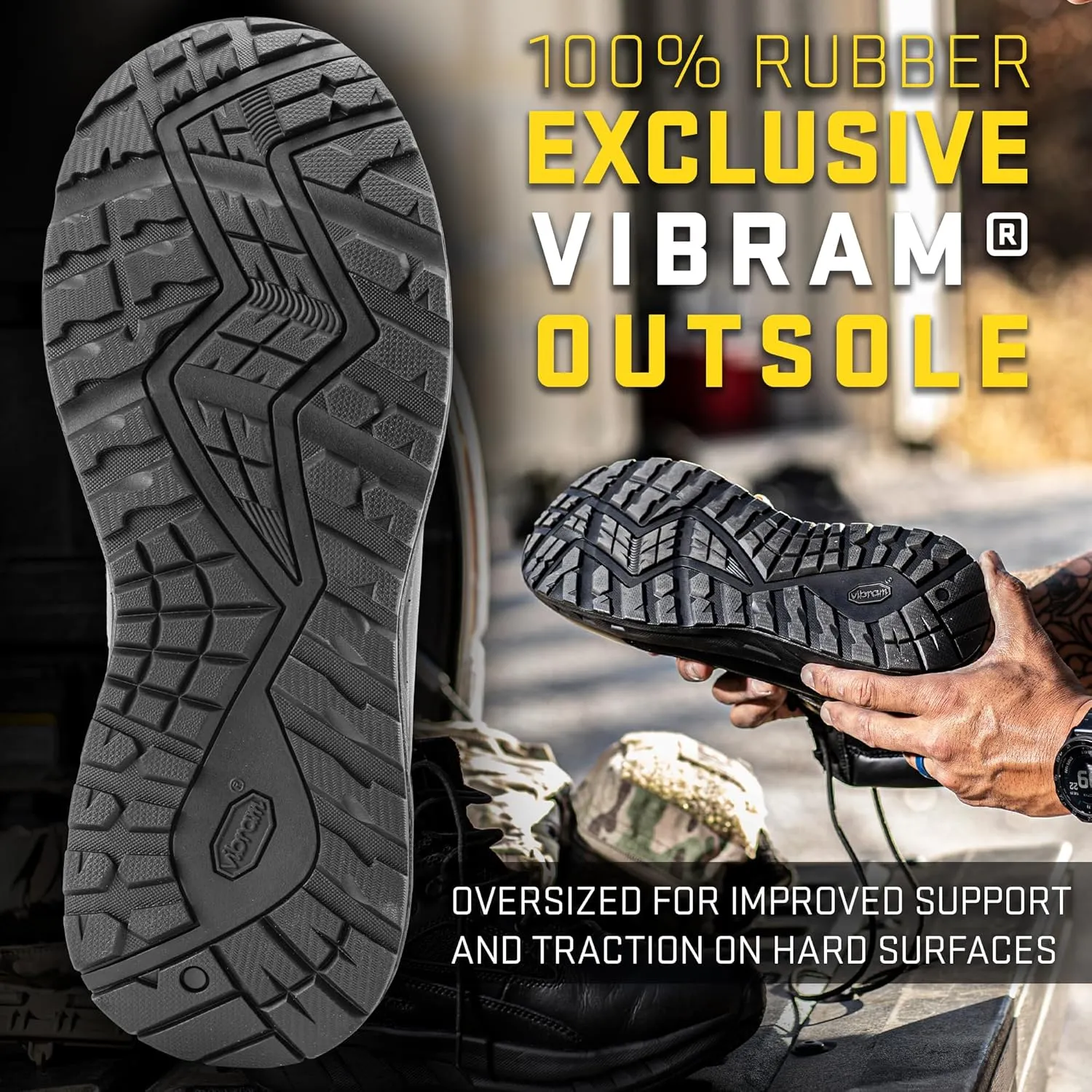 Tactical Research MAXX 8Z 8” Ultra-Cushioned Maximalist Black Tactical Boots for Men with Zipper - Designed for Police, EMS, and Security with Slip-Resistant Vibram Outsole