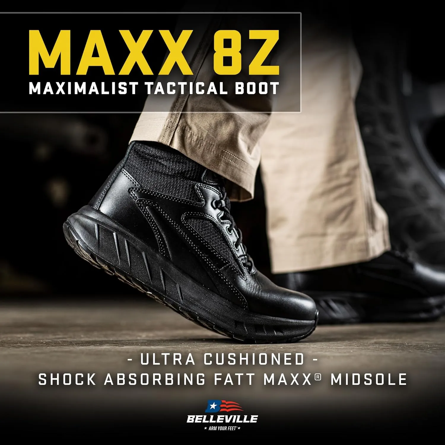 Tactical Research MAXX 8Z 8” Ultra-Cushioned Maximalist Black Tactical Boots for Men with Zipper - Designed for Police, EMS, and Security with Slip-Resistant Vibram Outsole