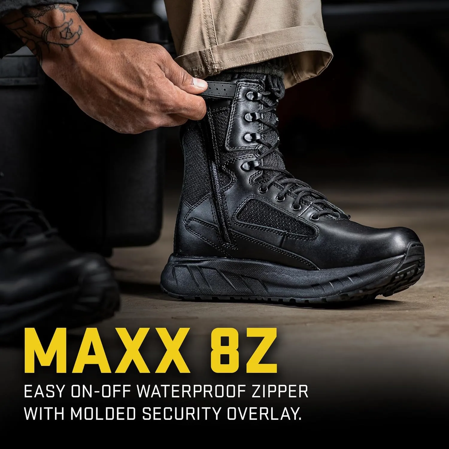 Tactical Research MAXX 8Z 8” Ultra-Cushioned Maximalist Black Tactical Boots for Men with Zipper - Designed for Police, EMS, and Security with Slip-Resistant Vibram Outsole