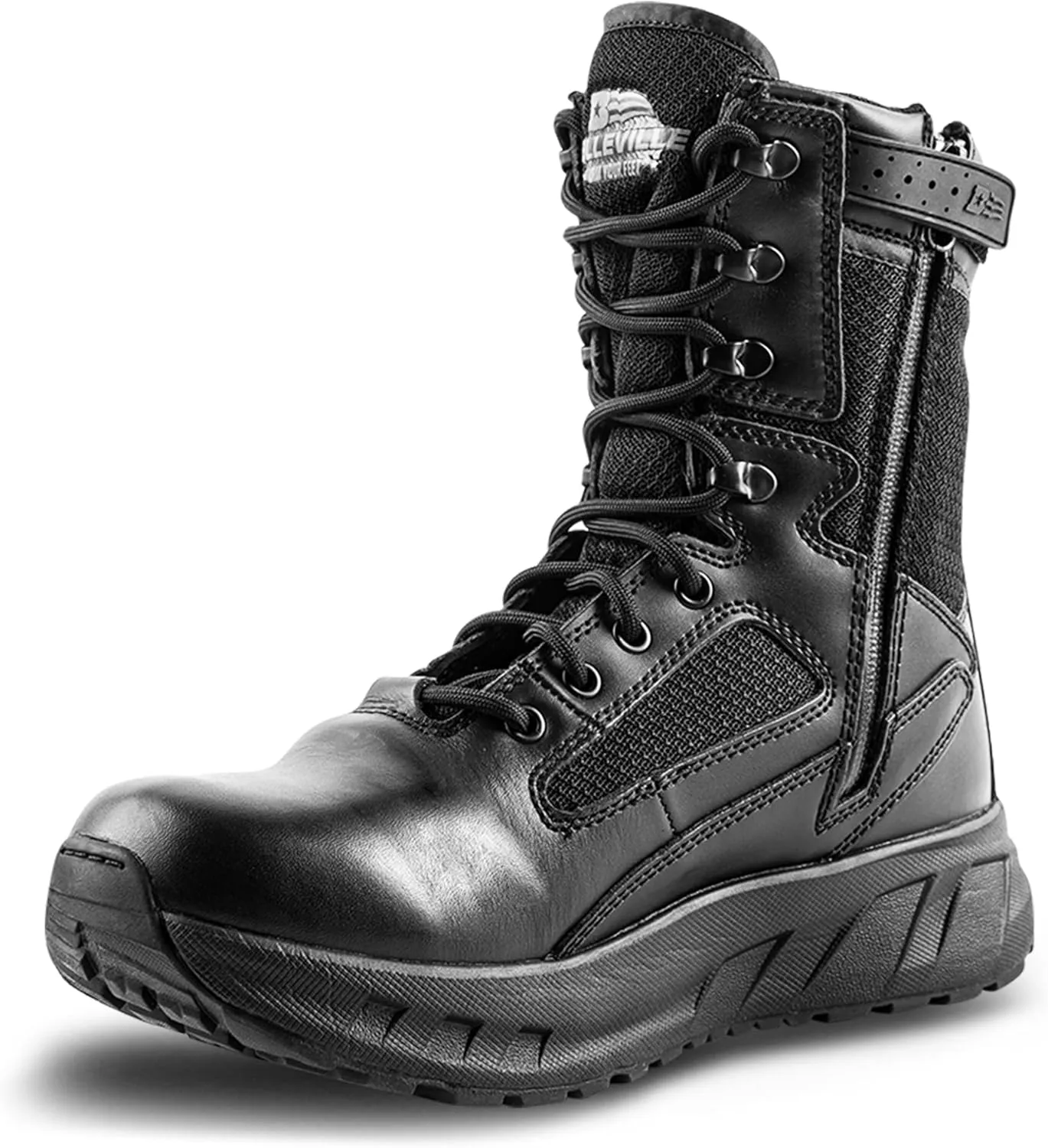 Tactical Research MAXX 8Z 8” Ultra-Cushioned Maximalist Black Tactical Boots for Men with Zipper - Designed for Police, EMS, and Security with Slip-Resistant Vibram Outsole