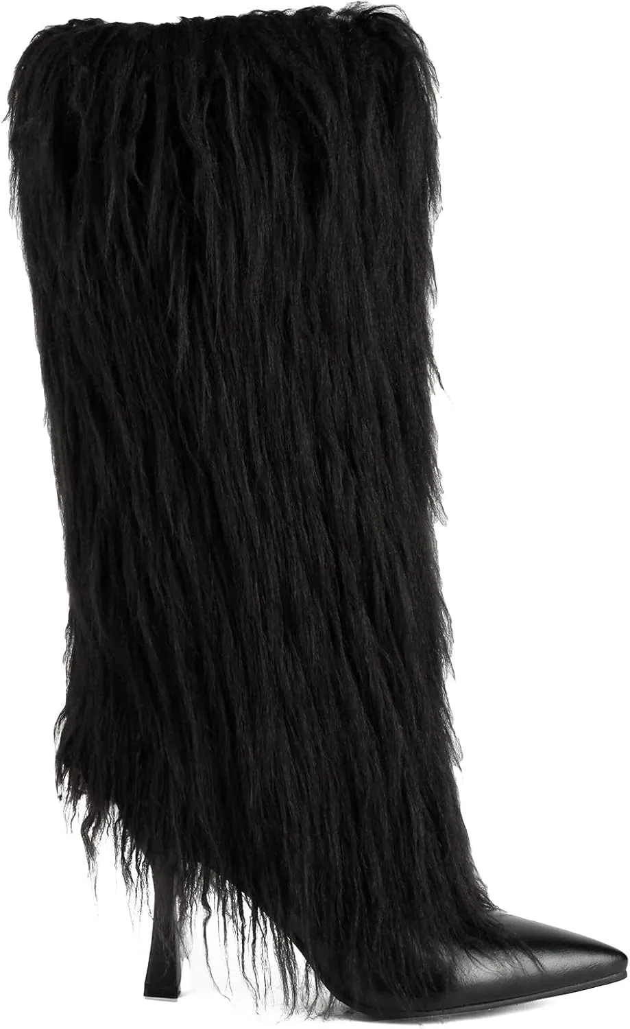 Tall Furry Boots for Women Stiletto Heel Fringe Faux Fur Knee High Boots